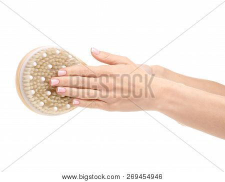 The Brush From Cellulite In Hands On A White Background. Isolation