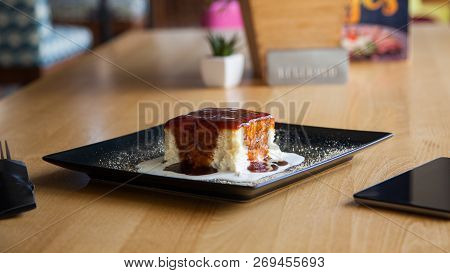 Desert Time. Sweetcake Served On A Beautiful Plate And Ready For Eating.