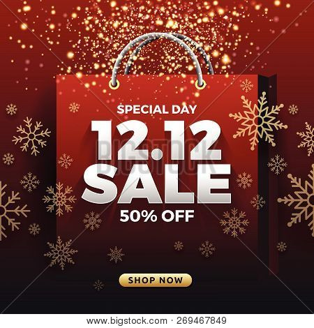 12.12 Shopping Day Sale Banner Background. 12 December Sale Poster Template. Vector Illustration