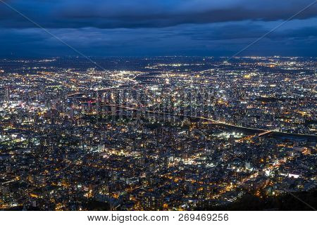 Mount Moiwa, Hokkaido, Japan- October 2018; Night View Of Sapporo City During Autumn Season.