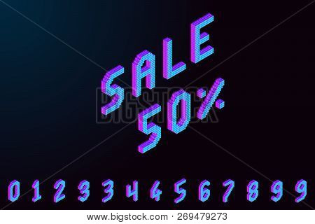 Bold Colorful Isometric Pixel 3d Font. Modern Bright Uppercase Geometric Alphabet Numbers Set. Stock
