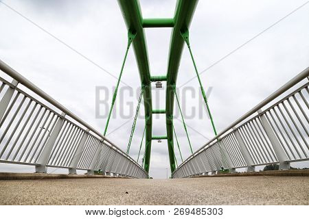 Elevated Pedestrian Crossing From The Inside. Safe Passage Across The Road