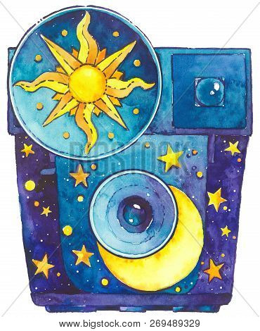 Retro Camera Star Design Watercolor Vintage Isolate