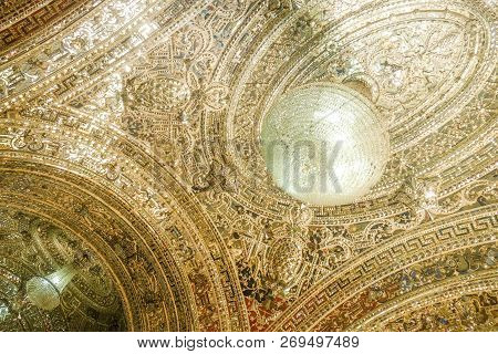 Tehran, Iran. October 23, 2016 : Ceiling Mirror Work At The Entrance Of Talar E Brelian (brilliant H