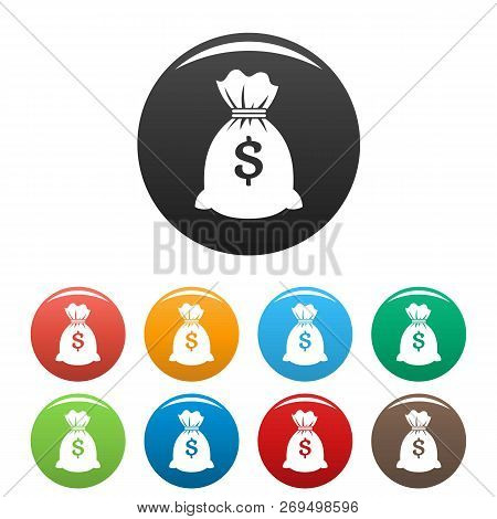Money Bag Icons Set 9 Color Vector Isolated On White For Any Design