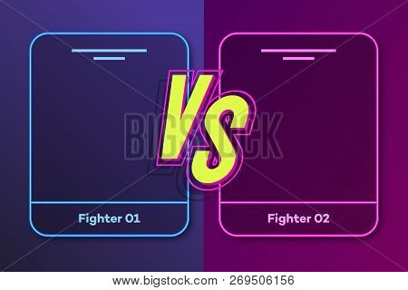 Versus Banner With Frame For Two Fighters And Vs Sign Modern Neon Style On Background For Sport, Com