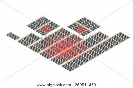 Infrared Floor Heating System Isometry. Vector Illustration
