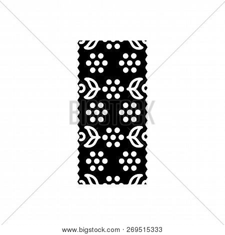Black & White Vector Illustration Of Lace Tape With Floral Ormanet. Flat Icon Of Decorative Textile 