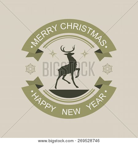 Christmas Sign Of A Black Green Shade With A Silhouette Of A Deer With A Raised Paw And With Text.