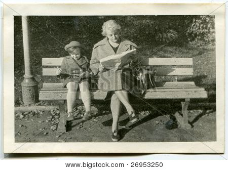Vintage photo of mother and daughter (lately fifties)