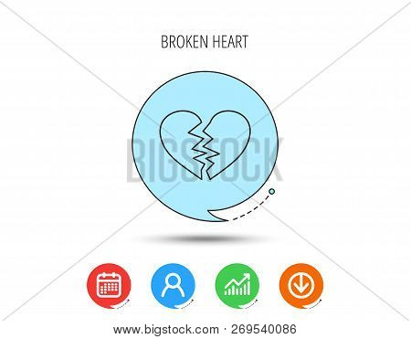Broken Heart Icon. Divorce Sign. End Of Love Symbol. Calendar, User And Business Chart, Download Arr