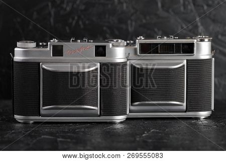Moscow, Russia, January 03, 2018. The Old Soviet Medium Format Rangefinder Camera Iskra, Released196