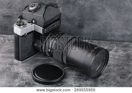 Moscow, Russia, April 13, 2017. The Old Soviet Medium Format Slr Camera Kiev-6c, Released1983.