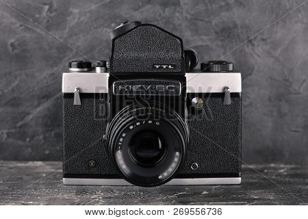 Moscow, Russia, April 13, 2017. The Old Soviet Medium Format Slr Camera Kiev-6c, Released1983.