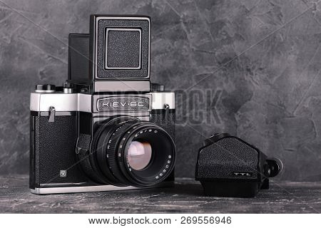 Moscow, Russia, April 13, 2017. The Old Soviet Medium Format Slr Camera Kiev-6c, Released1983.