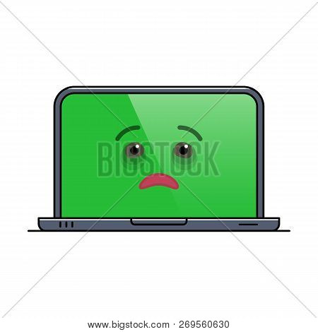 Ailing Laptop Computer Isolated Emoticon Icon. Diseased Digital Device Emoji Symbol. Social Communic