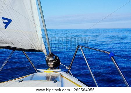 Calm Sea And Beautiful Seascape From A Sailboat While Crossing The English Channel