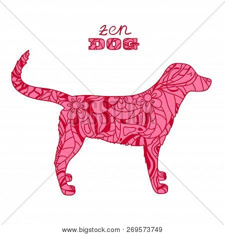 Dog On White. Hand Drawn Animal With Abstract Patterns On Isolation Background. Design For Spiritual