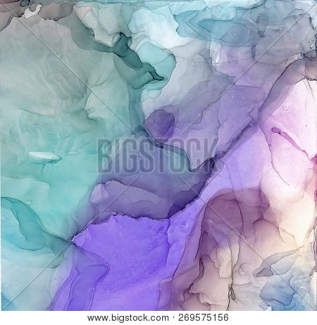 Alcohol Ink Sea Texture. Fluid Ink Abstract Background. Art For Design