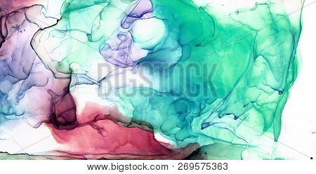 Alcohol Ink Sea Texture. Fluid Ink Abstract Background. Art For Design