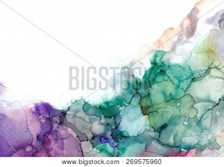 Alcohol Ink Sea Texture. Fluid Ink Abstract Background. Art For Design
