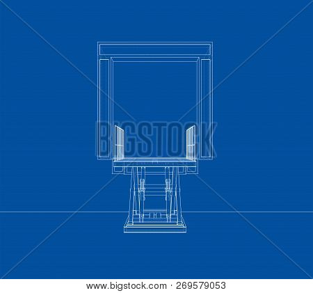 Dock Leveler Concept. Vector Rendering Of 3d. Wire-frame Style. The Layers Of Visible And Invisible 