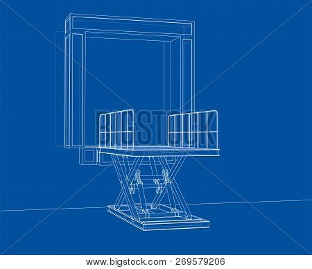 Dock Leveler Concept. Vector Rendering Of 3d. Wire-frame Style. The Layers Of Visible And Invisible 