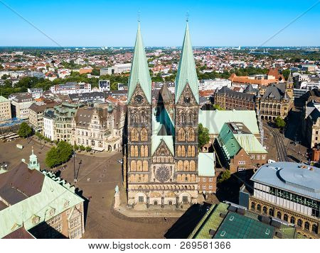 Bremen Cathedral Or Bremer Dom Is A Church Dedicated To St. Peter In The Market Square In Bremen, Ge
