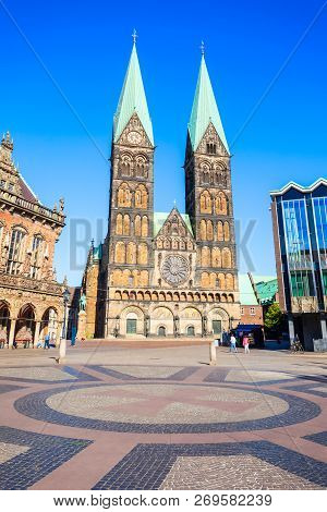 Bremen Cathedral Or Bremer Dom Is A Church Dedicated To St. Peter In The Market Square In Bremen, Ge