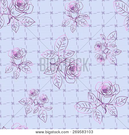 Seamless Pattern With Roseson Violet Background. Vector Illustration