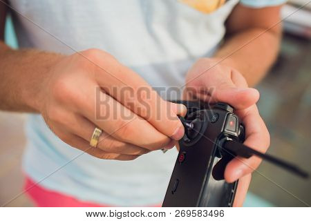 Remote Control Drone Hobby Leisure Entertainment Technology Innovation Concept. Installation Of The 