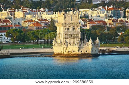 Lisbon, Portugal - October 02, 2014: Belem Tower, A Famous Masterpiece Of The Portuguese Gothic Styl