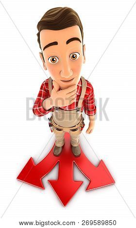 3d Handyman Difficult Choice, Illustration With Isolated White Background