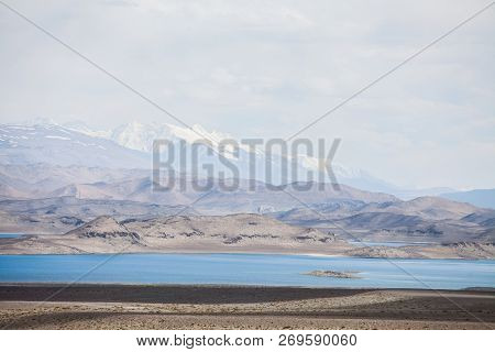 View Of The Karakul Lake, On Pamir Highway, In Tajikistan.