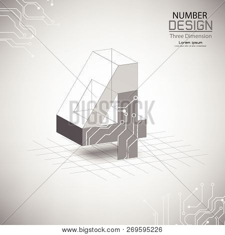 Abstract Number Four, Three Dimensional Surface, Template Vector Illustration