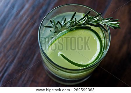 Rosemary Gin Gimlet Cocktail With Cucumber Slice. Beverage Concept.