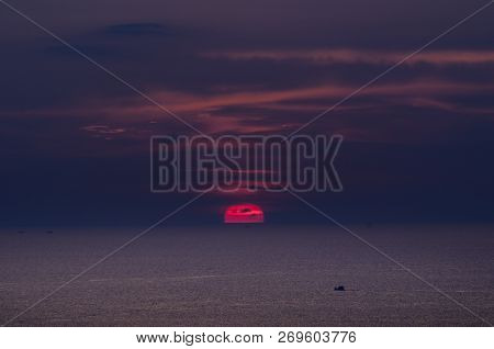 Beautiful Sunset Over The Ocean. Sunrise In The Sea , At Thailand