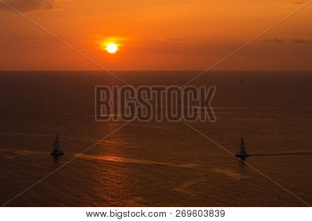 Beautiful Sunset Over The Ocean. Sunrise In The Sea , At Thailand
