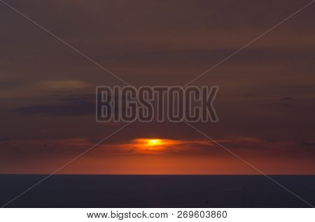 Beautiful Sunset Over The Ocean. Sunrise In The Sea , At Thailand
