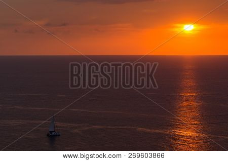 Beautiful Sunset Over The Ocean. Sunrise In The Sea , At Thailand