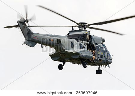 Gilze-rijen, Netherlands - May 30, 2018: Spanish Air Force As.332 Puma Military Combat Search And Re