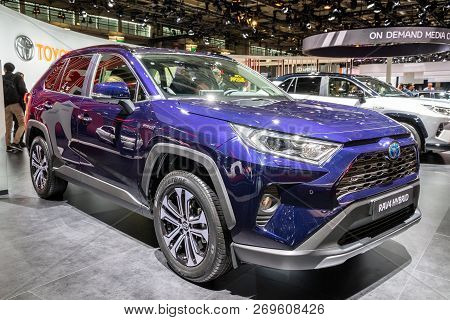 Paris - Oct 3, 2018: Toyota Rav4 Hybrid Car Showcased At The Paris Motor Show.