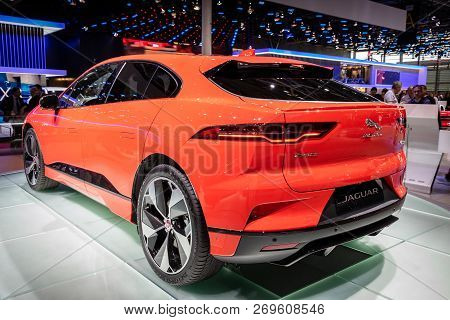 Paris - Oct 3, 2018: Jaguar I-pace Car Showcased At The Paris Motor Show.