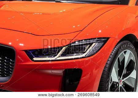 Paris - Oct 3, 2018: Jaguar I-pace Car Showcased At The Paris Motor Show.