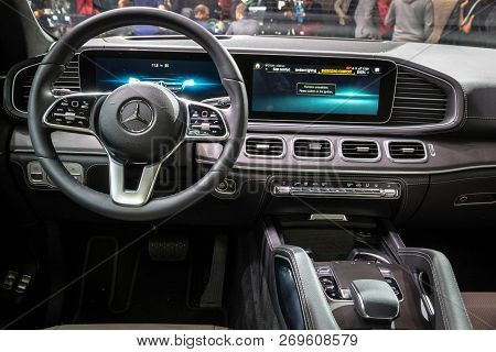 Paris - Oct 3, 2018: New 2020 Mercedes Gle 300d 4matic Car Interior Showcased At The Paris Motor Sho