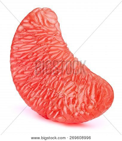 Grapefruit Fruit Pulp Flesh Slice Isolated On The White Background With Clipping Path. One Of The Be