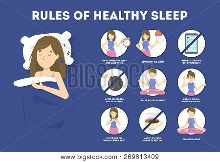 Rules Of Healthy Sleep. Bedtime Routine For Good Sleep