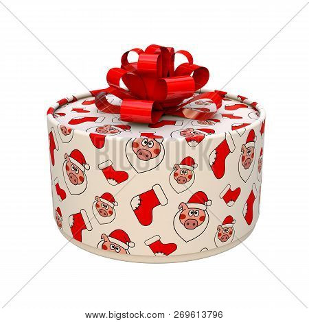 Conceptual Gift Box For The Year Of The Pig. Christmas Present. 3d Illustration