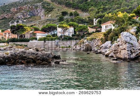 View Of The Sferracavallo Gulf And Capo Gallo Mount, Province Of Palermo, Sicily.