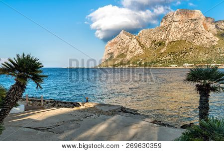 View Of The Capo Gallo Mount And Gulf Of Sferracavallo, Province Of Palermo, Sicily.
